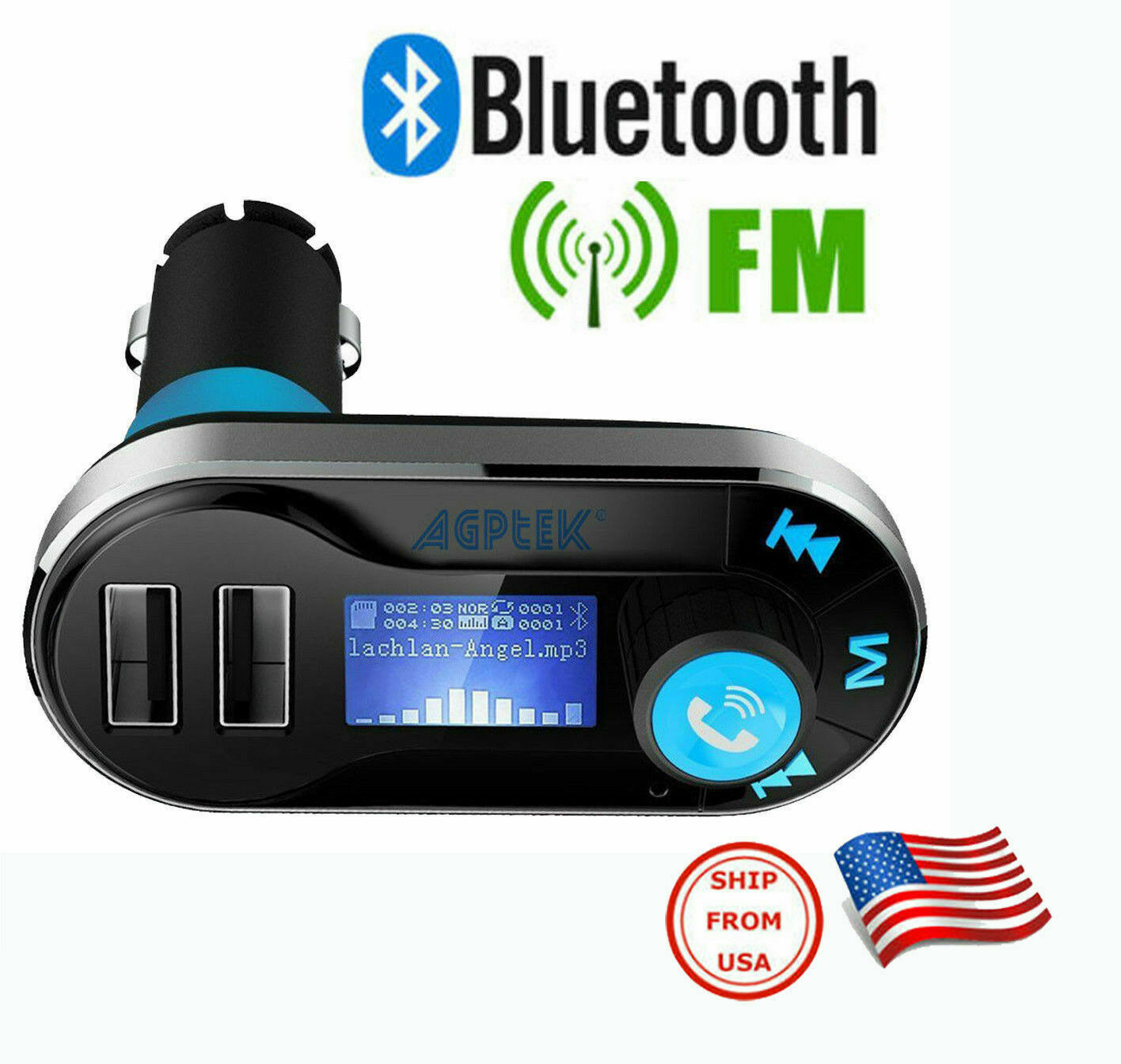 Cargador y Reproductor de MP3 Bluetooth inalámbrico FM Manos Libre para el Auto - Fresh Stock Dated December 2025