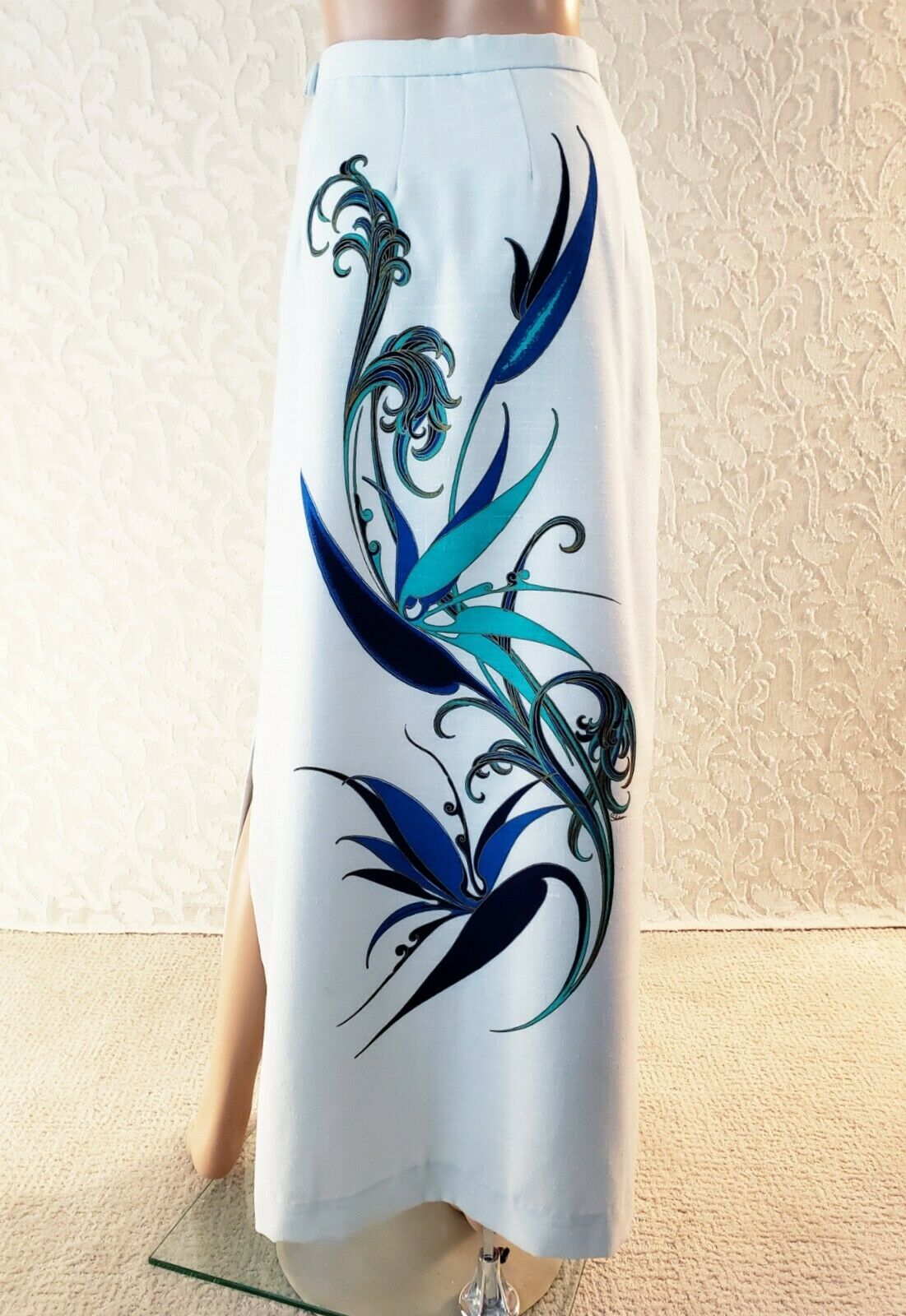 Vtg 70s ALFRED SHAHEEN HAND PRINTED Bird of Paradise Maxi Pencil Skirt M - Fresh Stock Dated February 2026