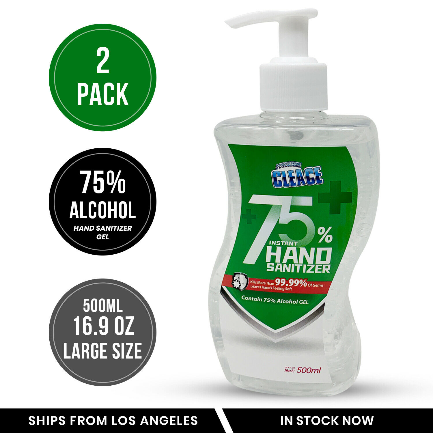 Large Hand Sanitizer Gel Pump 75% Alcohol Instant Clean 16.9oz Size - 2 Pack - Fresh Stock Dated February 2026