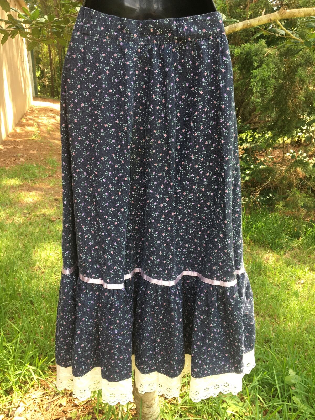 VINTAGE 1970s BOHO HIPPIE FLORAL PEASANT CALICO PRAIRIE COTTON SKIRT - Fresh Stock Dated March 2026