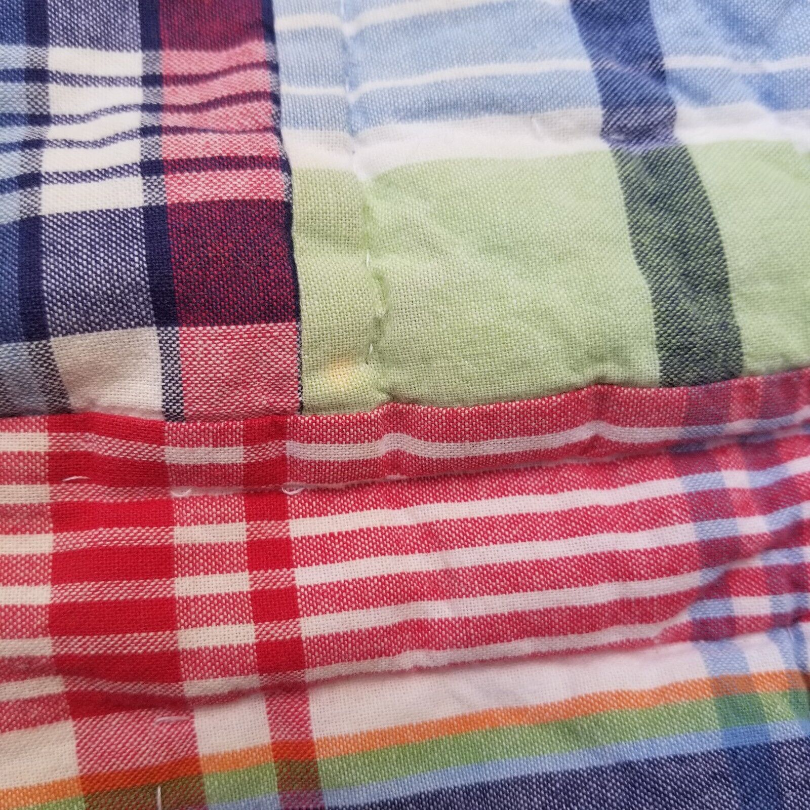 Pottery Barn Kids Madras Plaid Patchwork Standard Pillow Sham DAMAGE - Fresh Stock Dated February 2026