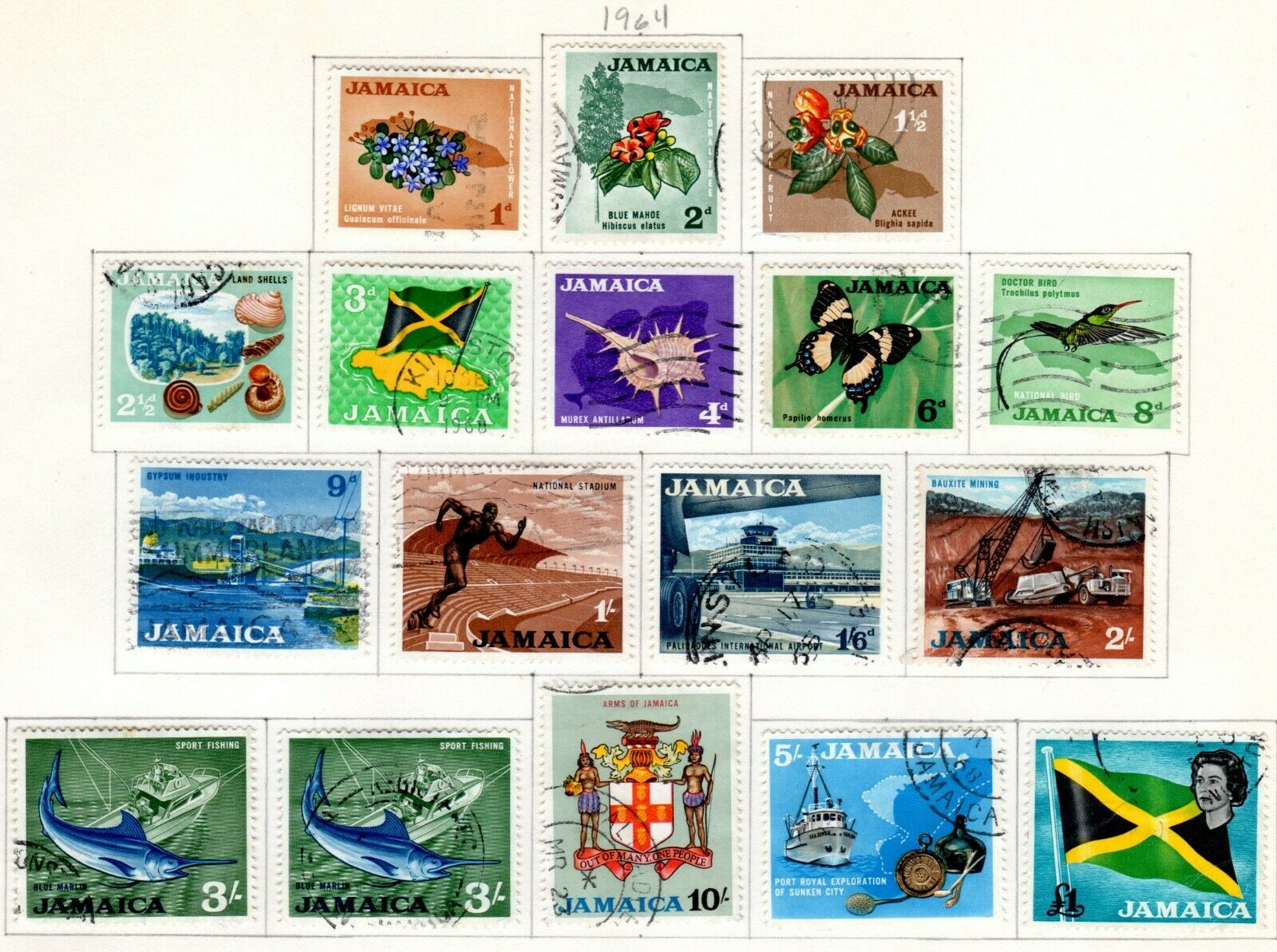 Jamaica Scott 217//246 Used on Album Page Issued 1964-1965 - Fresh Stock Dated February 2026