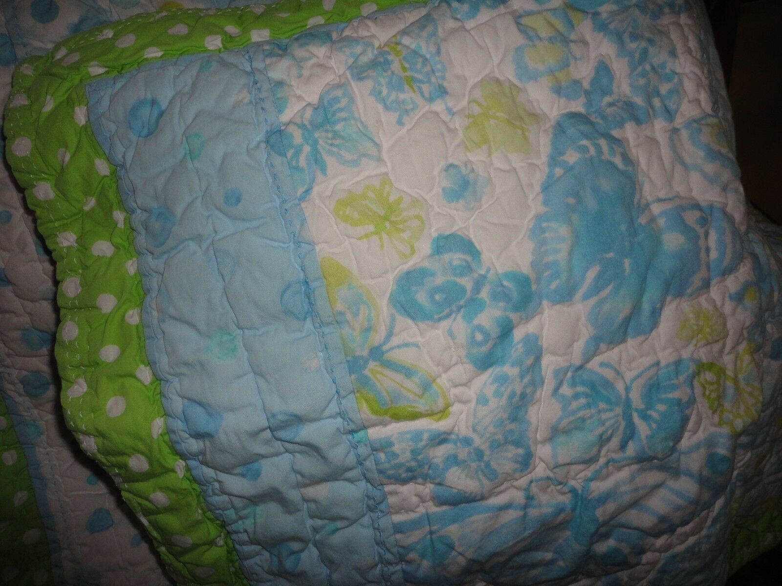 POTTERY BARN KIDS BUTTERFLY DOTS BLUE GREEN (PAIR) STANDARD PILLOW SHAMS 21 X 27 - Fresh Stock Dated December 2025