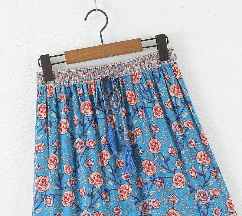 Women Vintage Bohemian Skirt Floral Print Summer Beach High Elastic Waist Maxi - Fresh Stock Dated February 2026
