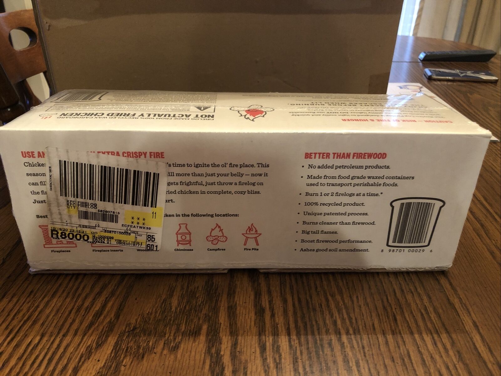 KFC FIRE LOG 11 HERBS & SPICES ENVIROLOG KENTUCKY FRIED CHICKEN FIRE LOG - Fresh Stock Dated December 2025