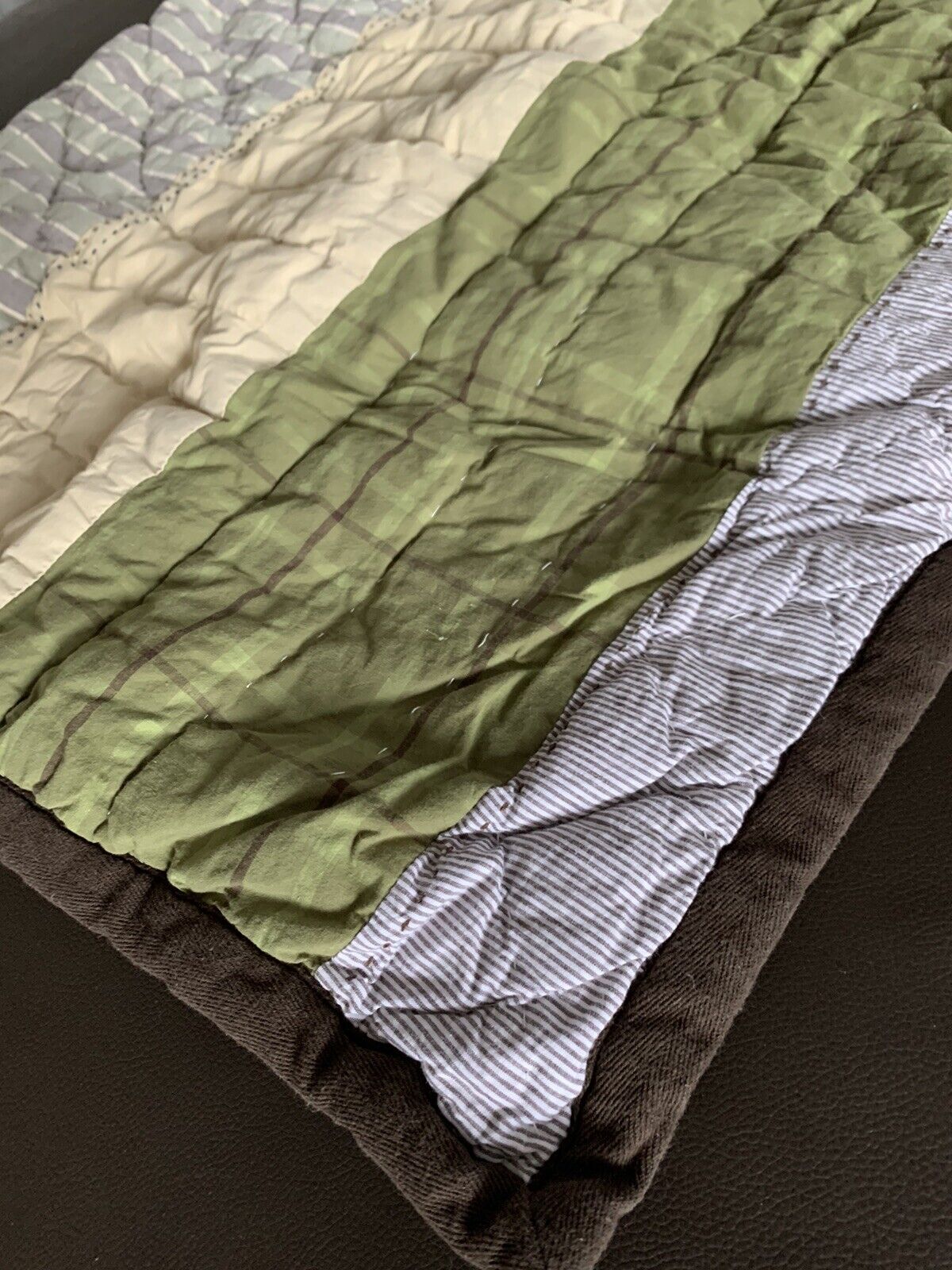 POTTERY BARN KIDS Green Brown Beige Striped Euro SQUARE Pillow SHAM 26x26 - Fresh Stock Dated February 2026