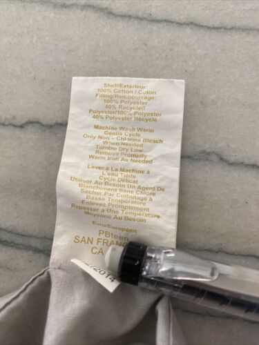 2  Pottery Barn Teen Ruched Euro Sham Gray Grey Quilted 26x26 - Fresh Stock Dated December 2025