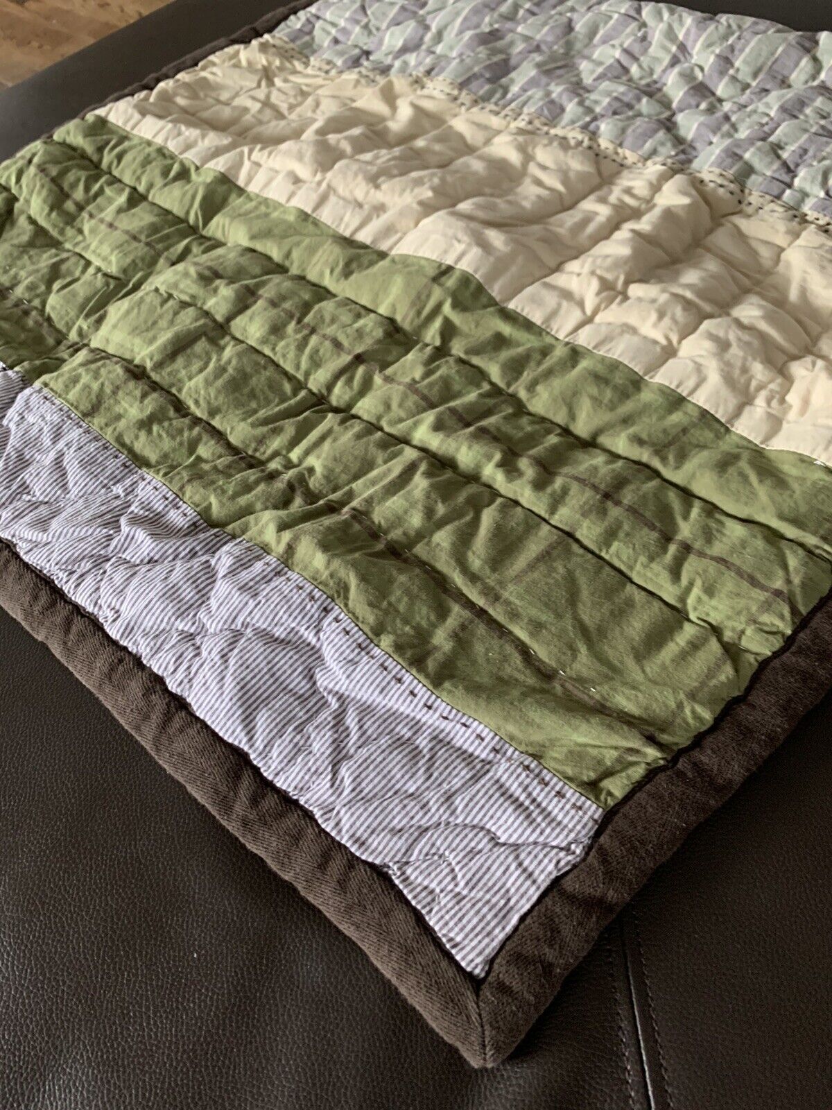 POTTERY BARN KIDS Green Brown Beige Striped Euro SQUARE Pillow SHAM 26x26 - Fresh Stock Dated February 2026