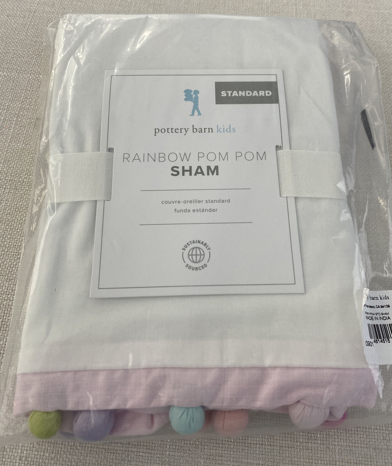 Pottery Barn Kids Rainbow Pom Pom Standard Size Pillow Sham NEW🌈🌼🌸 LAST ONE - Fresh Stock Dated February 2026