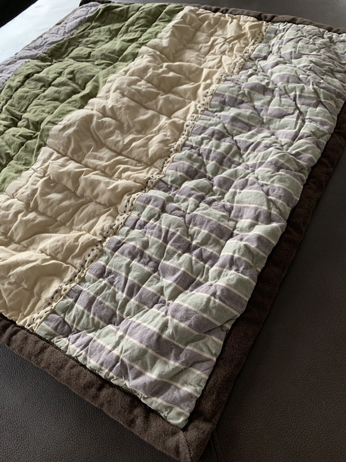 POTTERY BARN KIDS Green Brown Beige Striped Euro SQUARE Pillow SHAM 26x26 - Fresh Stock Dated February 2026