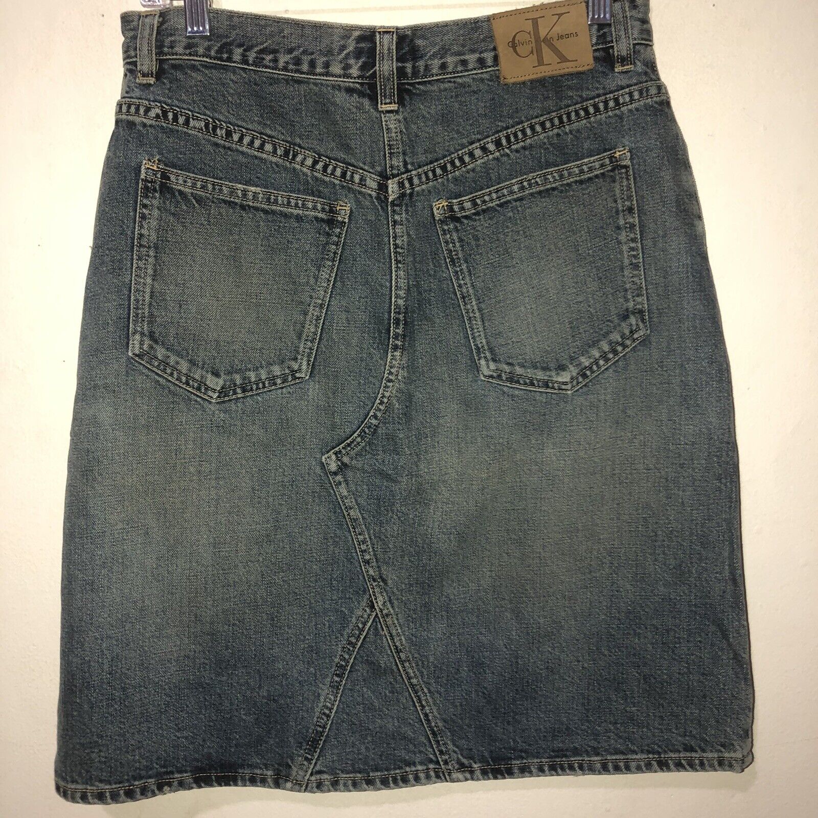 Vintage 90s Y2K Calvin Klein Midi Jean Skirt  Denim Skirt Size 8 Knee Length - Fresh Stock Dated March 2026