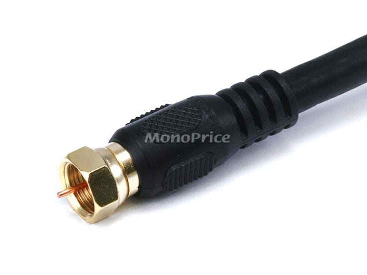Monoprice RG6 Coaxial Cable - 12 Feet, Black, 18AWG, Quad Shield, CL2, 75Ohm - Fresh Stock Dated February 2026