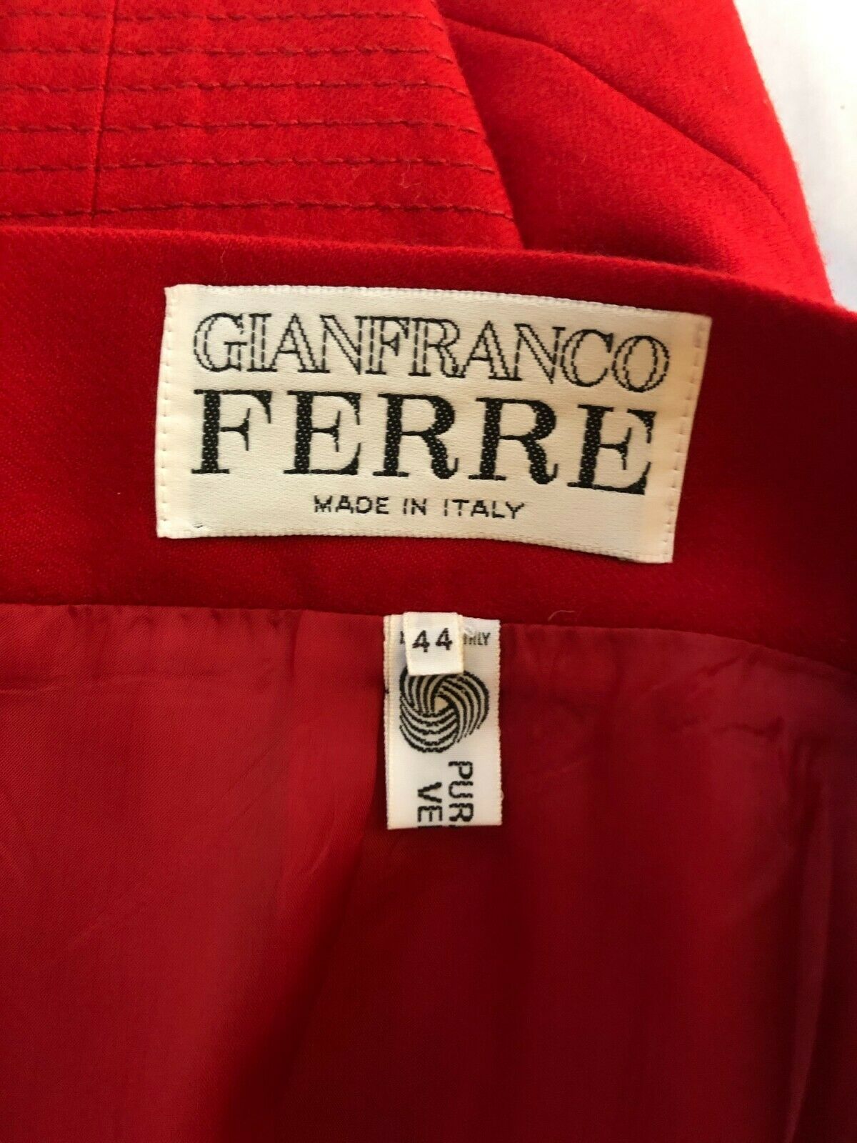 Vintage 1980s Gianfranco Ferre Size 44 Red Wool Pencil Skirt Slit - Fresh Stock Dated February 2026