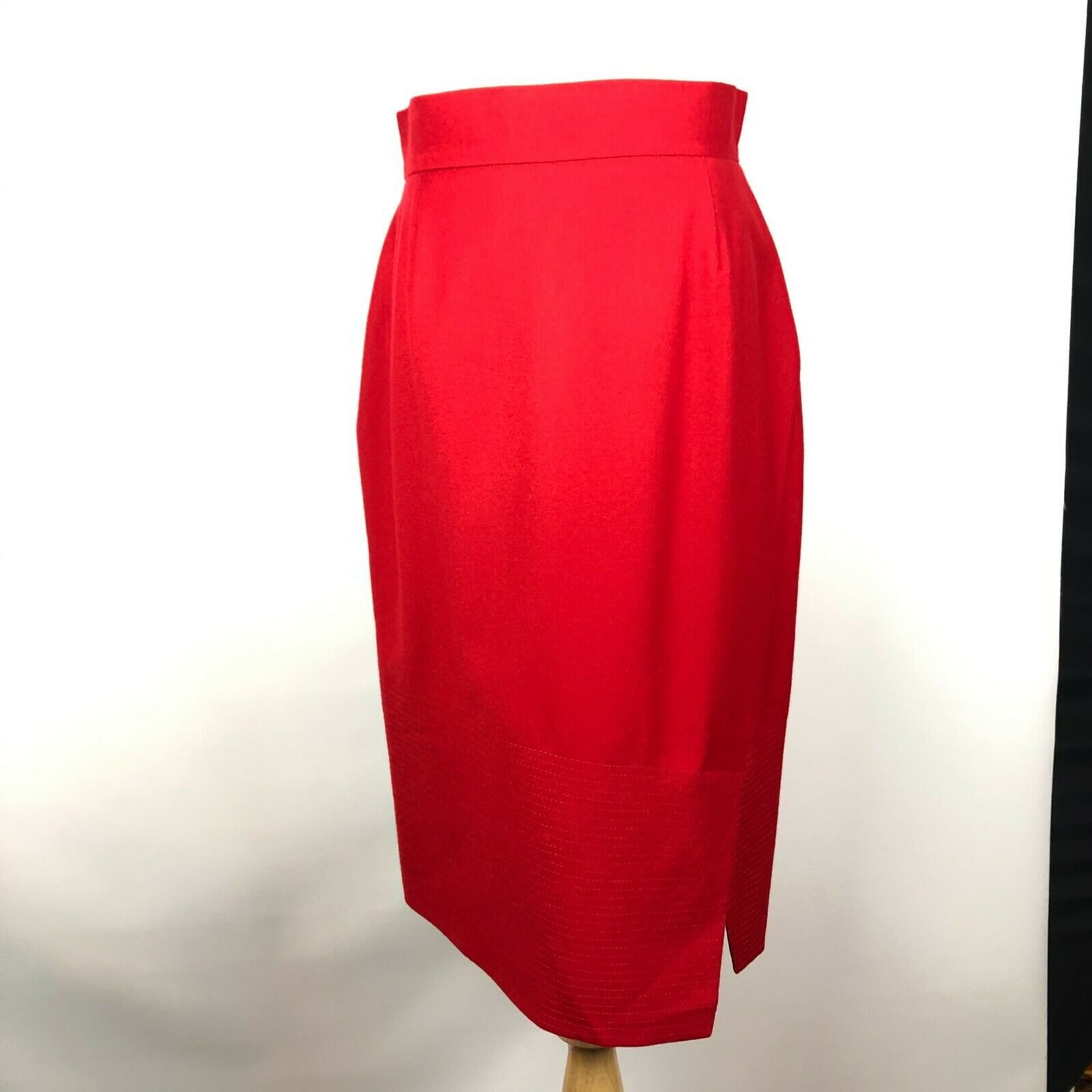 Vintage 1980s Gianfranco Ferre Size 44 Red Wool Pencil Skirt Slit - Fresh Stock Dated February 2026