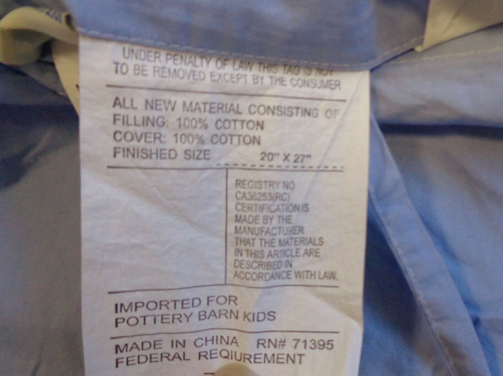 POTTERY BARN KIDS Green Blue Corduroy Football MVP Sports Pillow Sham Standard - Fresh Stock Dated February 2026