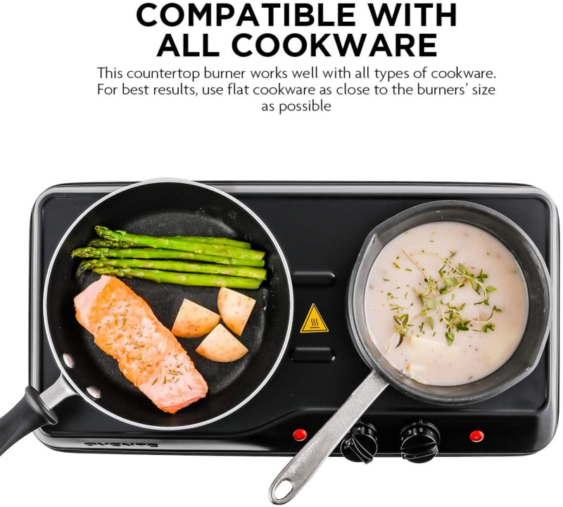 1700W Double Hot Plate Electric Countertop Cast Iron Burner Portable Black NEW - Fresh Stock Dated December 2025