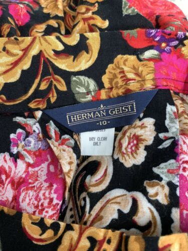 Herman Geist VTG 80s Floral Pleated Maxi Skirt Peasant Black Pink Sz 10 - Fresh Stock Dated March 2026