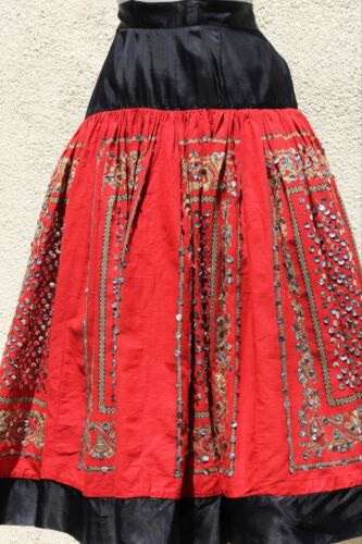 Vintage 1950s Cotton Full Skirt Sequined Red Black Skirt - Fresh Stock Dated February 2026