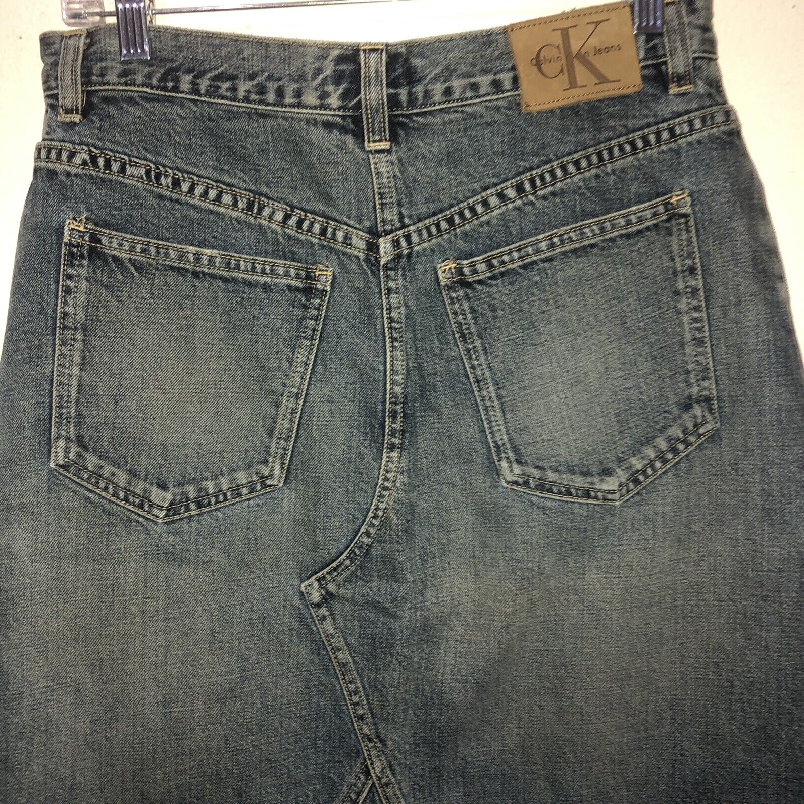 Vintage 90s Y2K Calvin Klein Midi Jean Skirt  Denim Skirt Size 8 Knee Length - Fresh Stock Dated March 2026