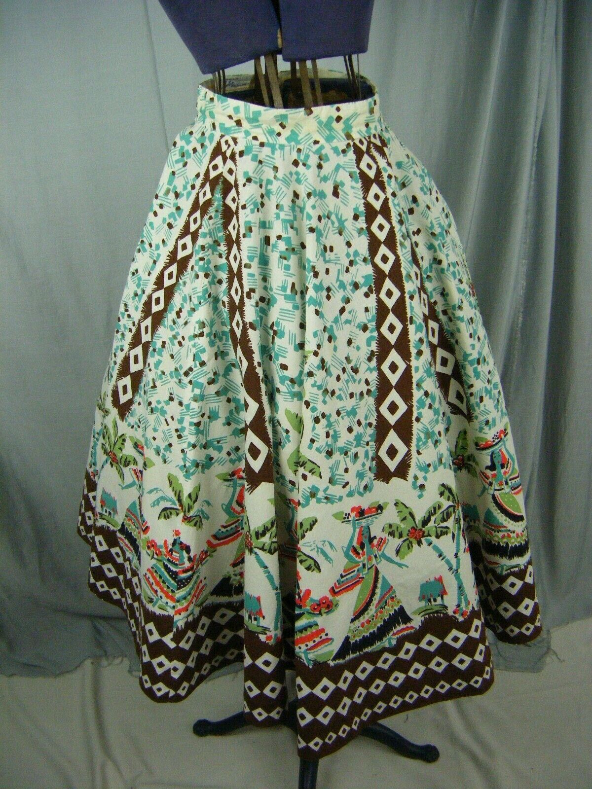 AXLER ORIGINALS Vtg 50s Novelty Printed Full Circle Skirt-Waist 22