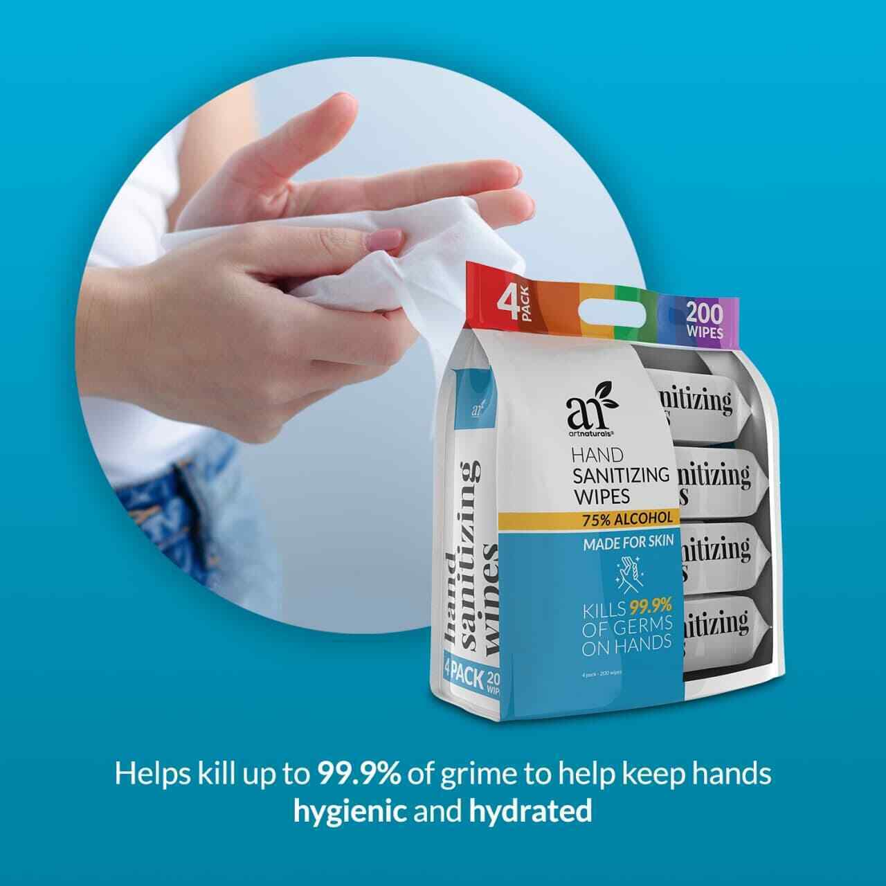 Artnaturals Hand Sanitizing Wipes 75% Alcohol-Based - Unscented - Fresh Stock Dated February 2026