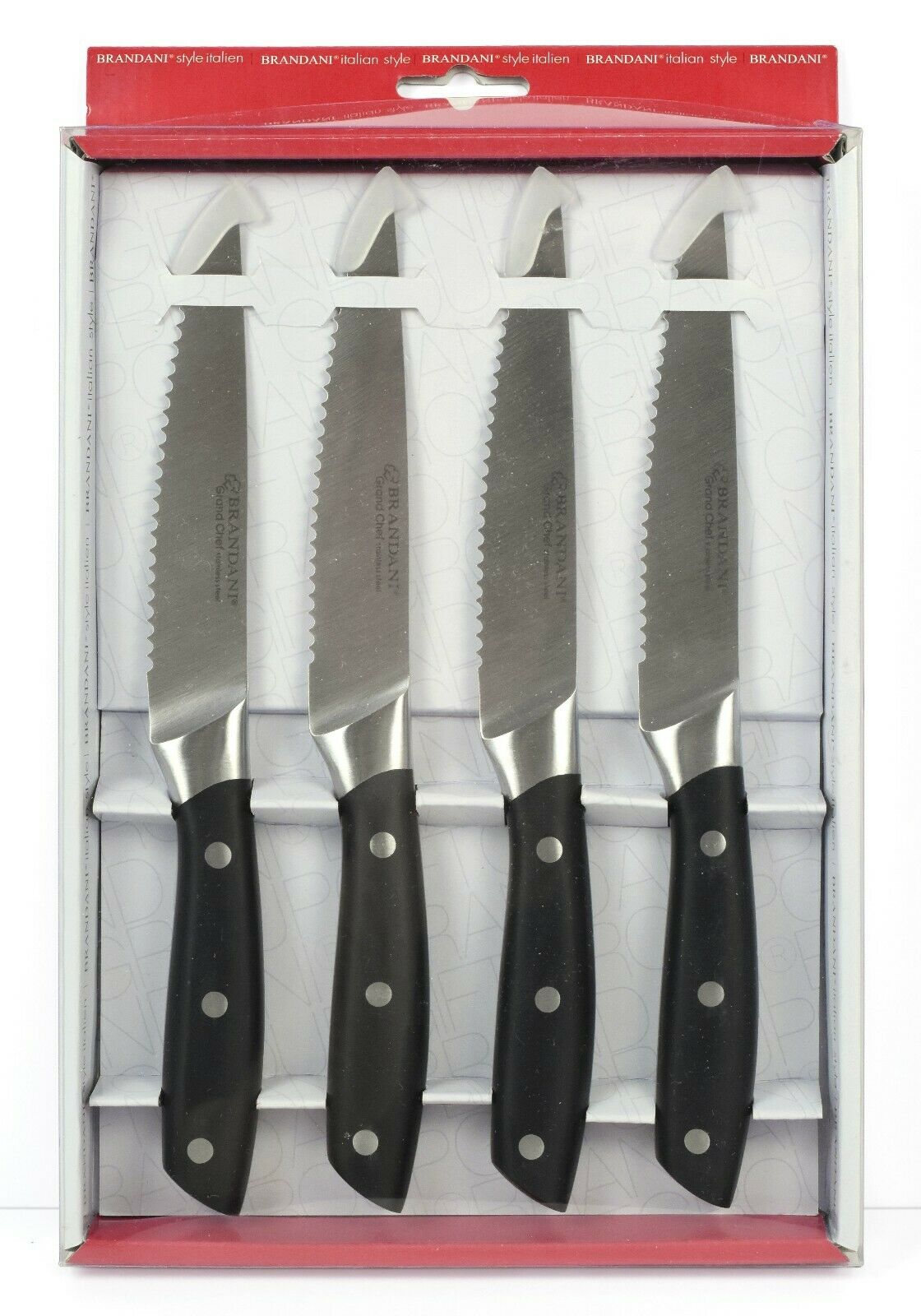 *NEW* 4 x Brandani Forged Stainless Steel Steak Knives - Ergonomic Handles *NIB* - Fresh Stock Dated December 2025