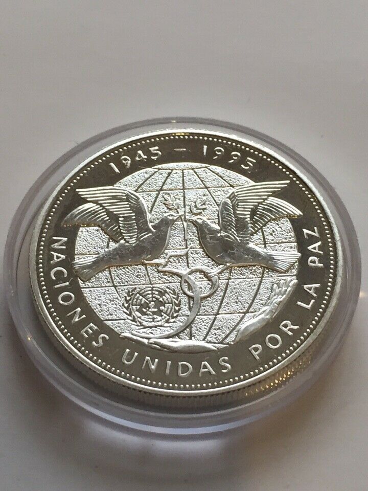 Dominican Republic 1 peso 1995 United Nations 50th Anniv. Silver Proof #2 - Fresh Stock Dated February 2026