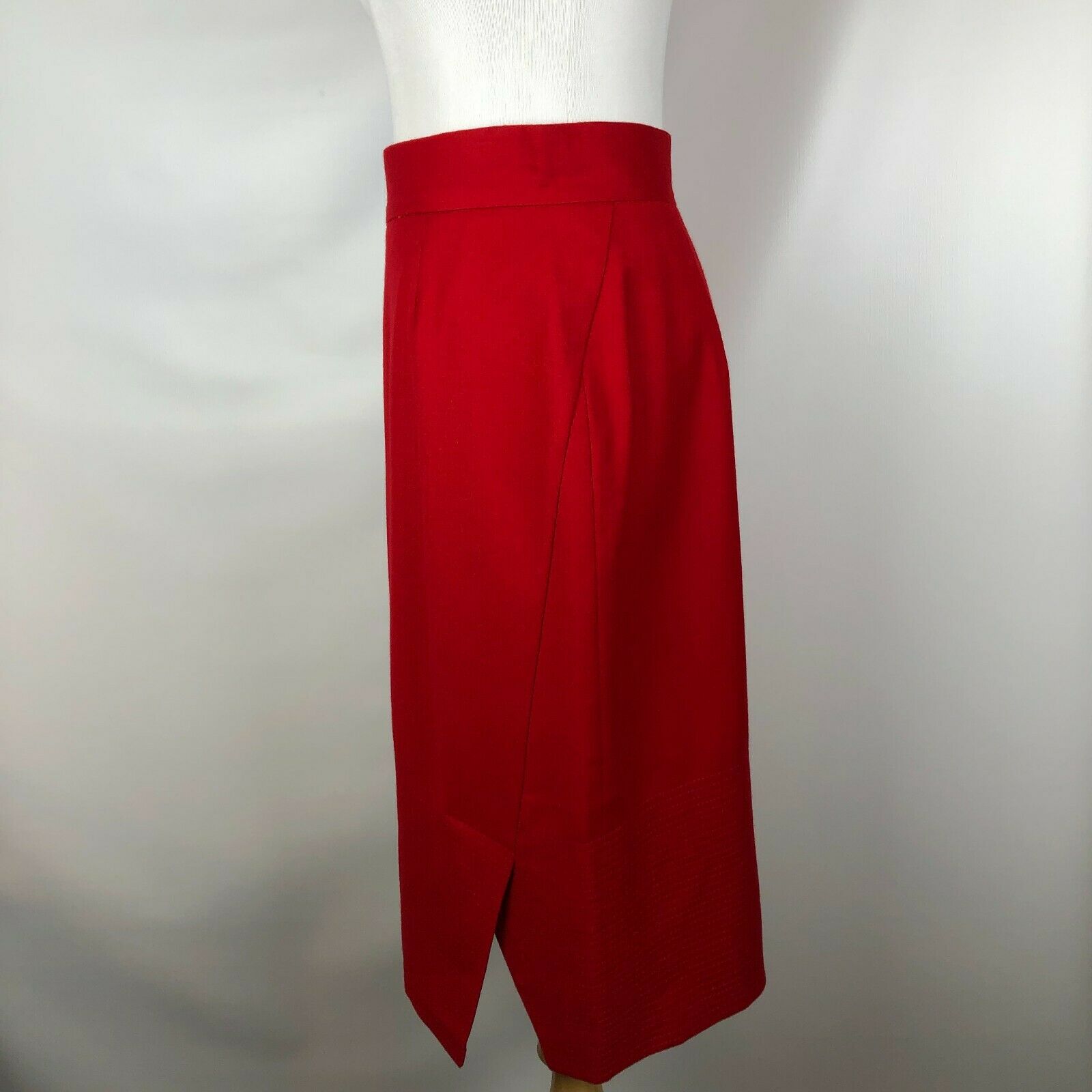 Vintage 1980s Gianfranco Ferre Size 44 Red Wool Pencil Skirt Slit - Fresh Stock Dated February 2026