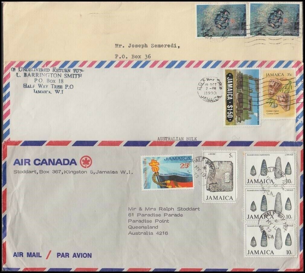 JAMAICA 1970’s/90’s COMMERCIAL AIRMAIL COVERS (x6) (ID:621/D58850) - Fresh Stock Dated February 2026