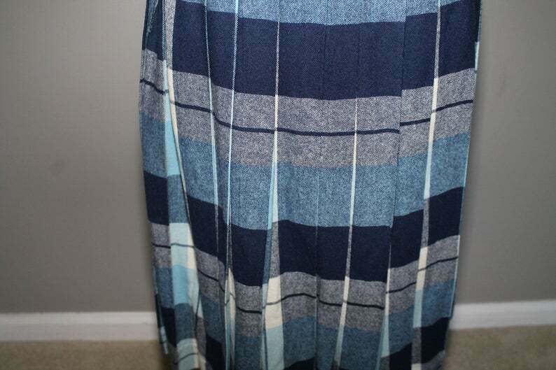 50s Rockabilly Blue Plaid Wool Mid Century Full Skirt Pleated School Girl - Fresh Stock Dated December 2025