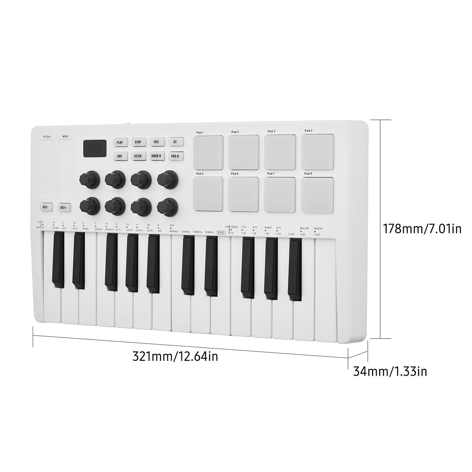 M-WAVE 25 Key USB MIDI Keyboard Controller with 8 Backlit Drum Pads 8 Knobs R1W3 - Fresh Stock Dated February 2026