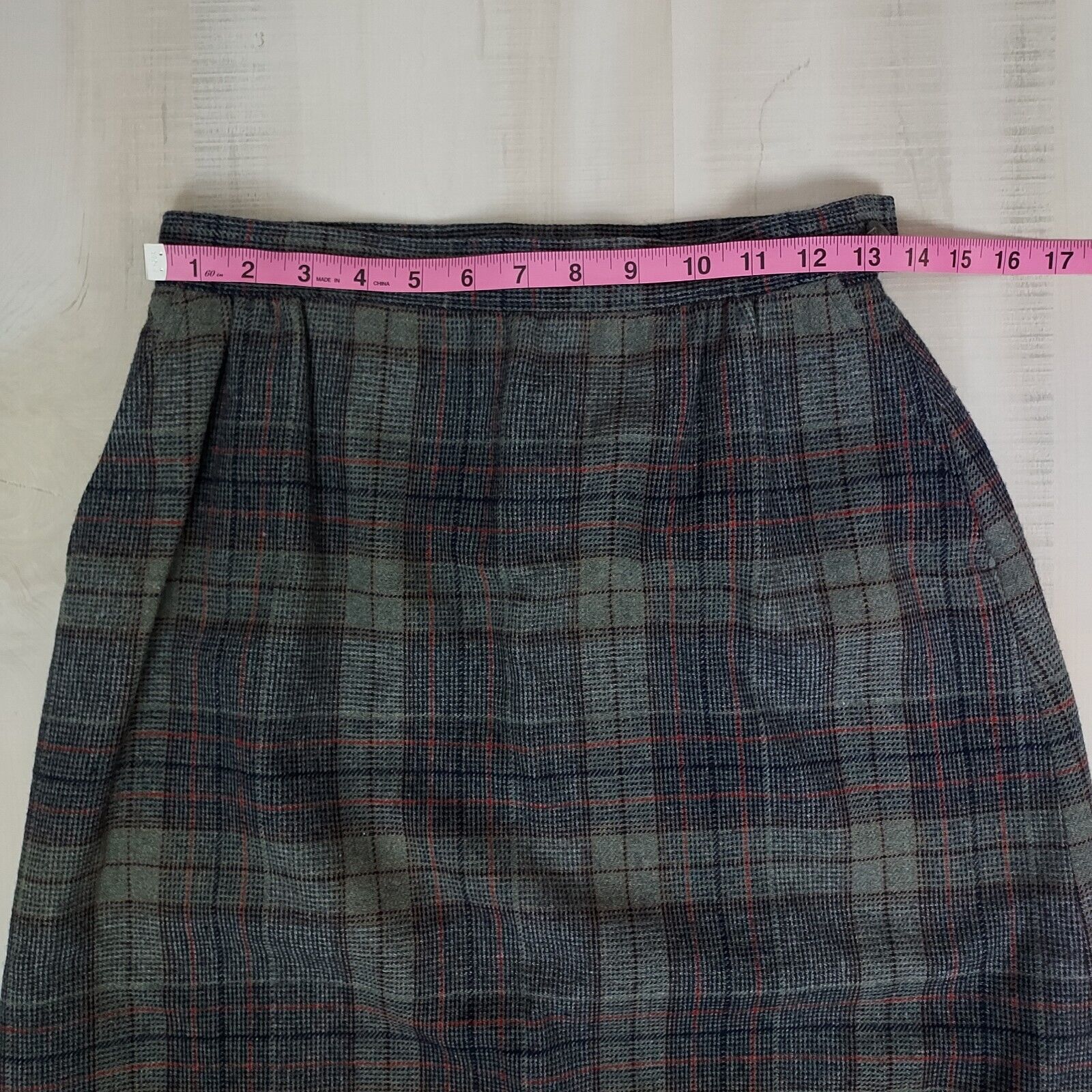 1970's Vintage Pendleton Women's 10 Gray Blue Plaid Wool Pockets Skirt - Fresh Stock Dated March 2026