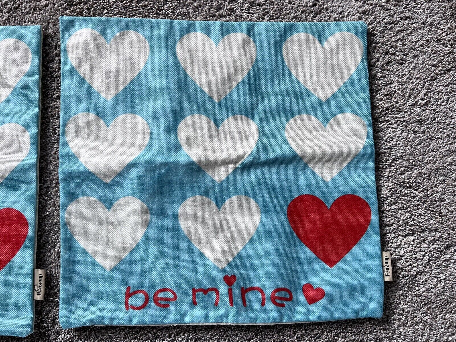 Valentines Day pillow covers 17 1/2” x 16 1/2” hearts blue and red - Fresh Stock Dated February 2026