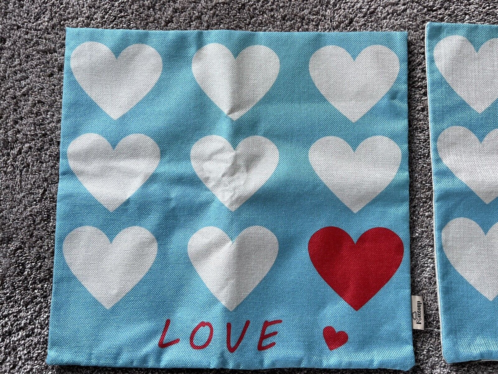 Valentines Day pillow covers 17 1/2” x 16 1/2” hearts blue and red - Fresh Stock Dated February 2026