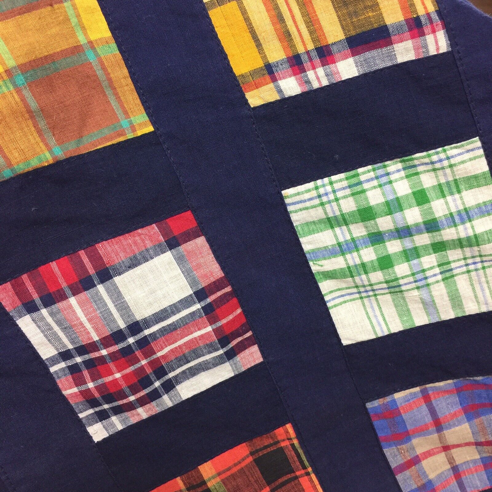 Vintage Patchwork Maxi Circle Skirt size M Plaids Checks Navy waist 28 length 44 - Fresh Stock Dated March 2026