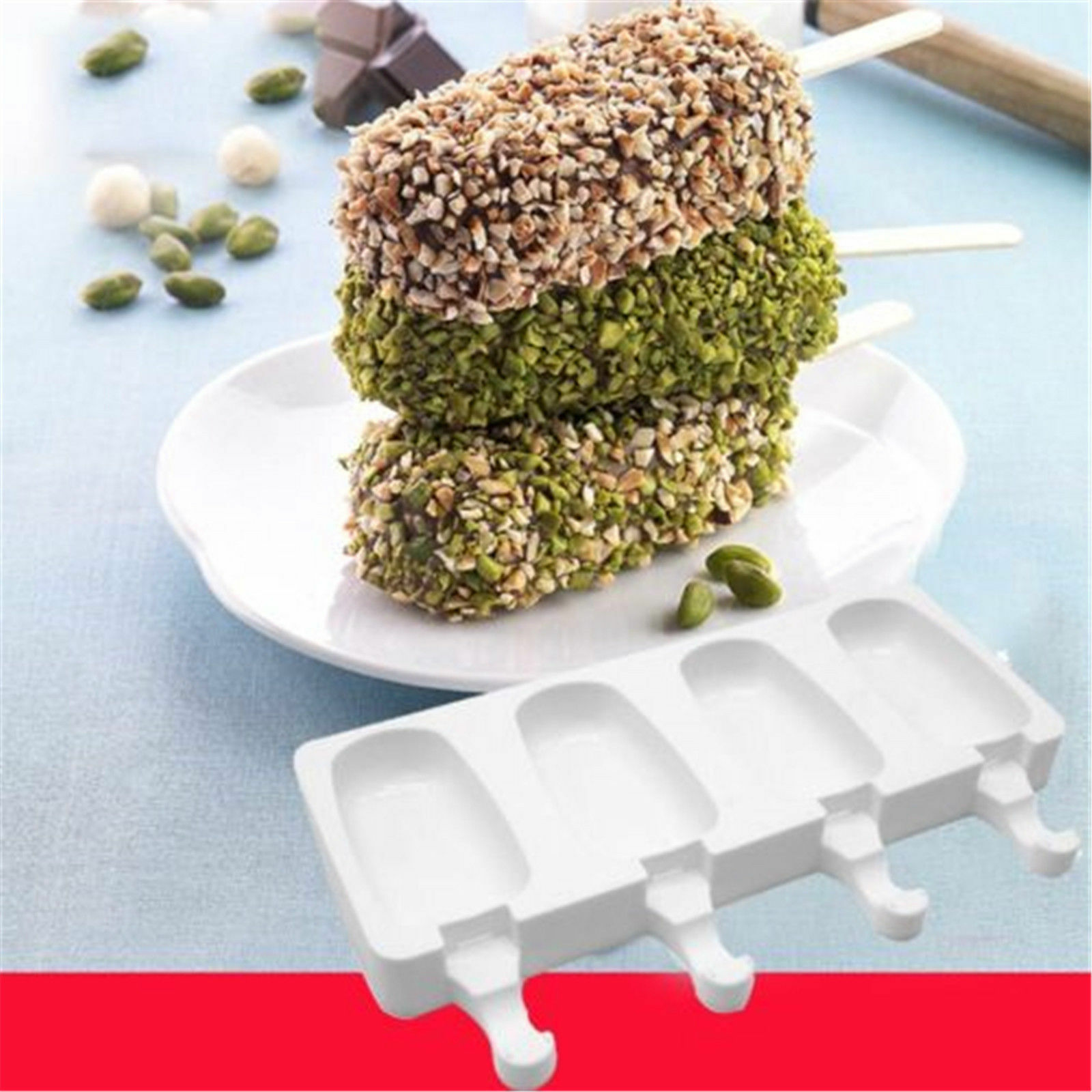 4 Cell Silicone Popsicle Mold 4 Cavity Frozen Ice Cream Mould Pop Lollipop Tray - Fresh Stock Dated December 2025