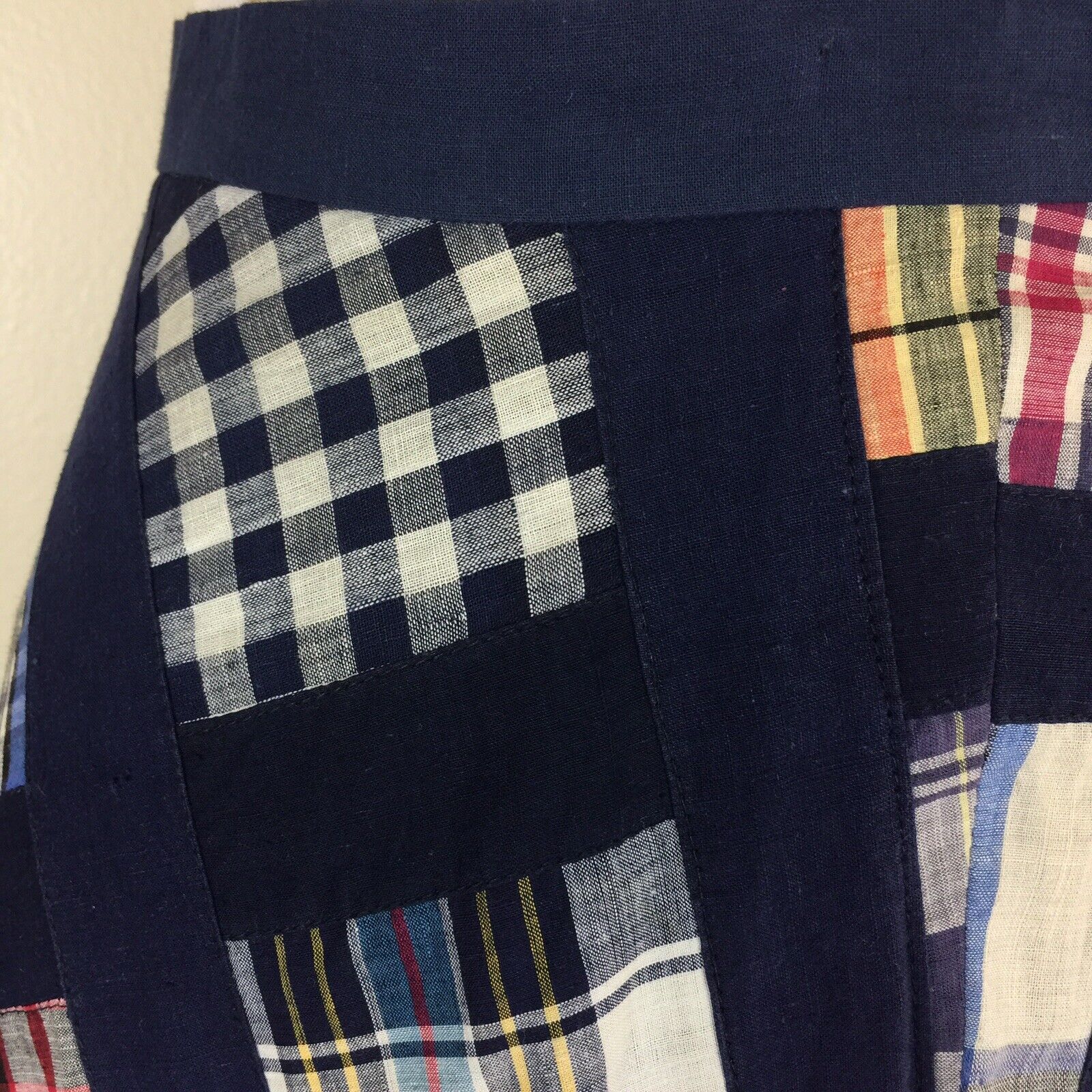 Vintage Patchwork Maxi Circle Skirt size M Plaids Checks Navy waist 28 length 44 - Fresh Stock Dated March 2026