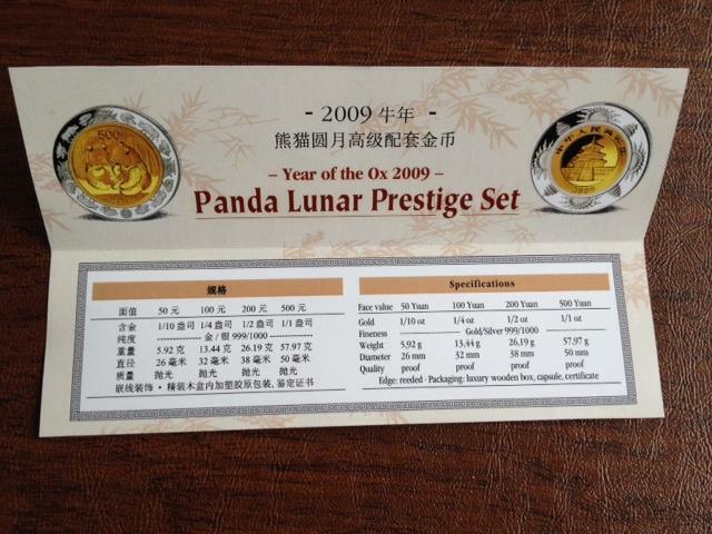 2009 China Panda Lunar Prestige 4 Gold/Silver Coins Set Year of the Ox 1000Limit - Fresh Stock Dated February 2026