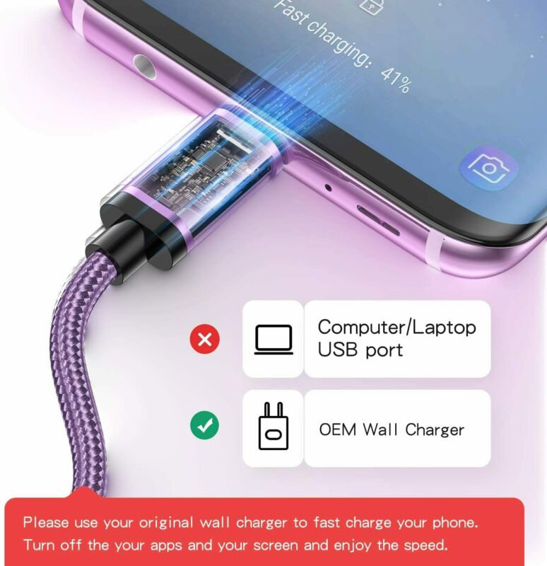 for Galaxy S9 Charger, Benicabe (2-Pack 3FT) USB 2 Pack (2*3FT), Lilac purple - Fresh Stock Dated December 2025