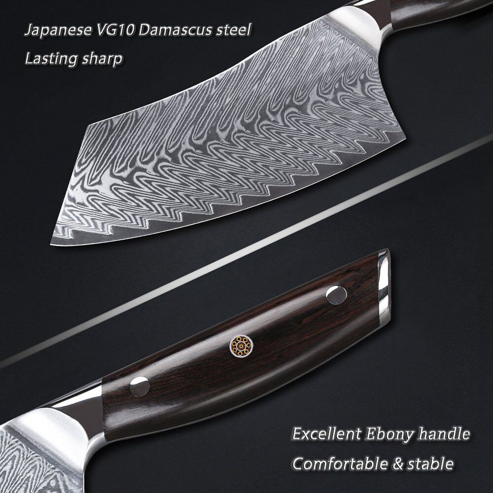 TURWHO 7inch Cleaver Knife 67-Layer Japanese VG10 Damascus Steel Chef Knives - Fresh Stock Dated December 2025