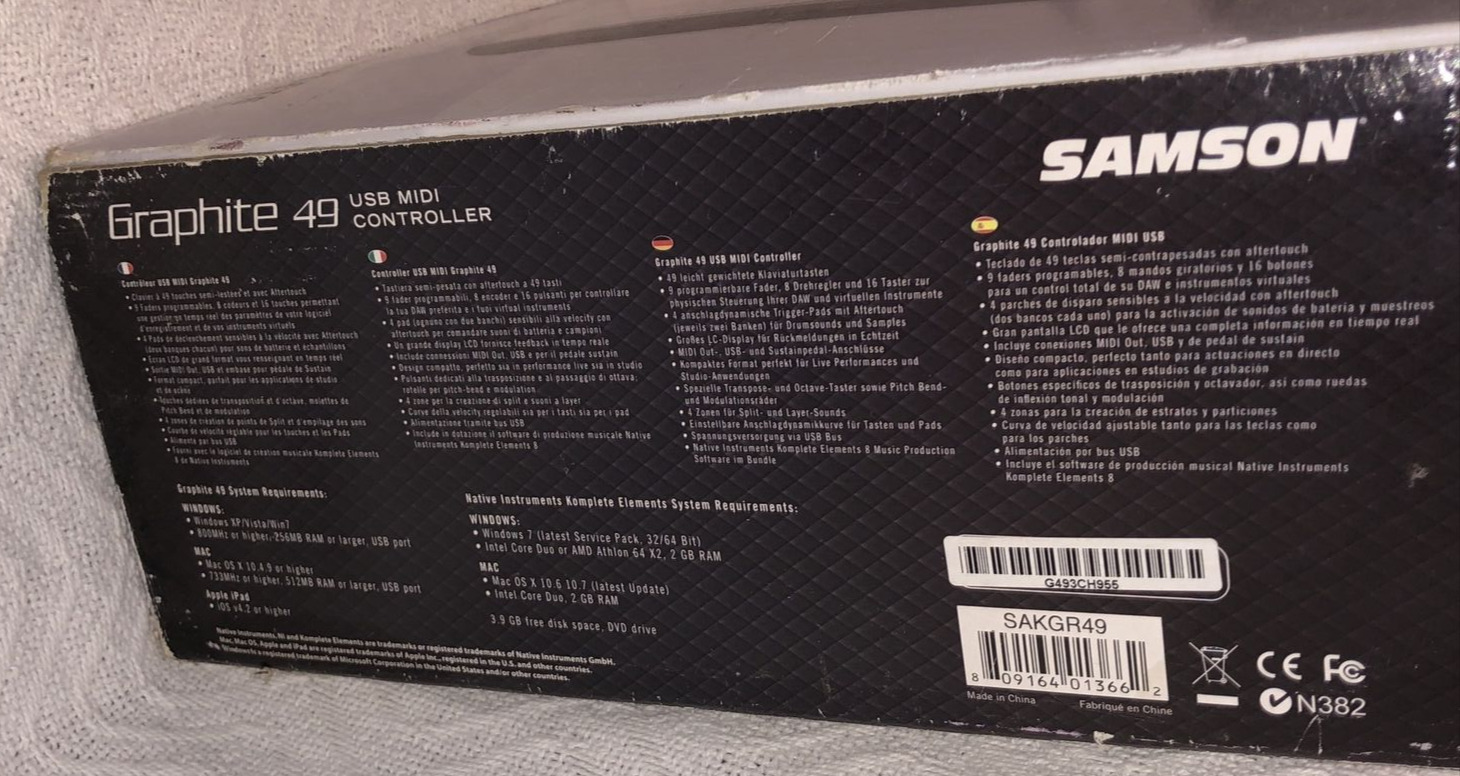 Samson Graphite 49 Key USB MIDI DJ Keyboard Controller After Touch No Power Cord - Fresh Stock Dated February 2026