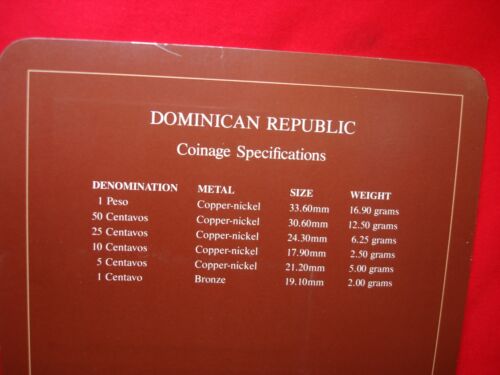 1984 COINS OF DOMINICAN REPUBLIC - 6 UNCIRCULATED COINS IN DISPLAY WITH CANCEL. - Fresh Stock Dated February 2026