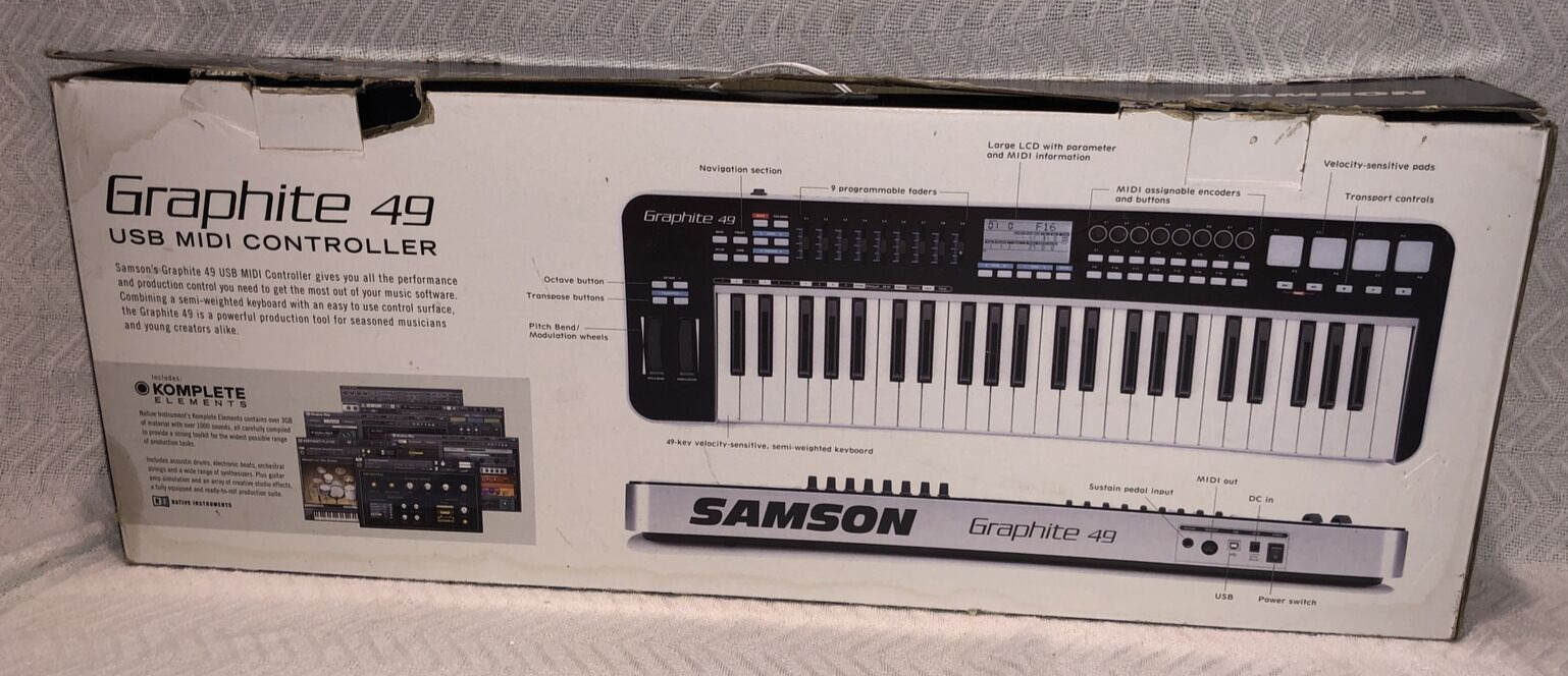 Samson Graphite 49 Key USB MIDI DJ Keyboard Controller After Touch No Power Cord - Fresh Stock Dated February 2026
