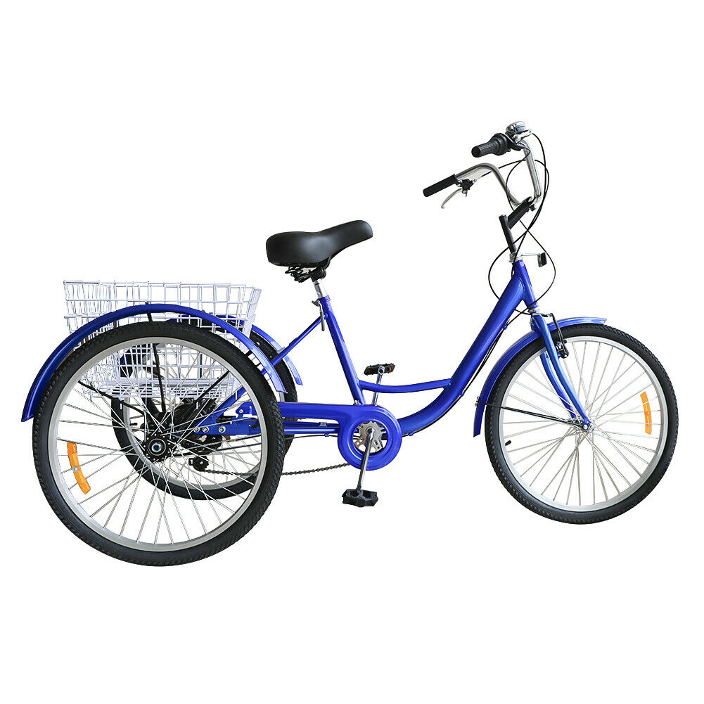 26''/24'' 1/7 Speed Adult Tricycle Trike Elegant 3-Wheel Bike w/ White Basket - Fresh Stock Dated February 2026