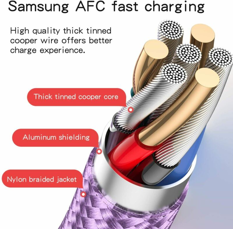 for Galaxy S9 Charger, Benicabe (2-Pack 3FT) USB 2 Pack (2*3FT), Lilac purple - Fresh Stock Dated December 2025