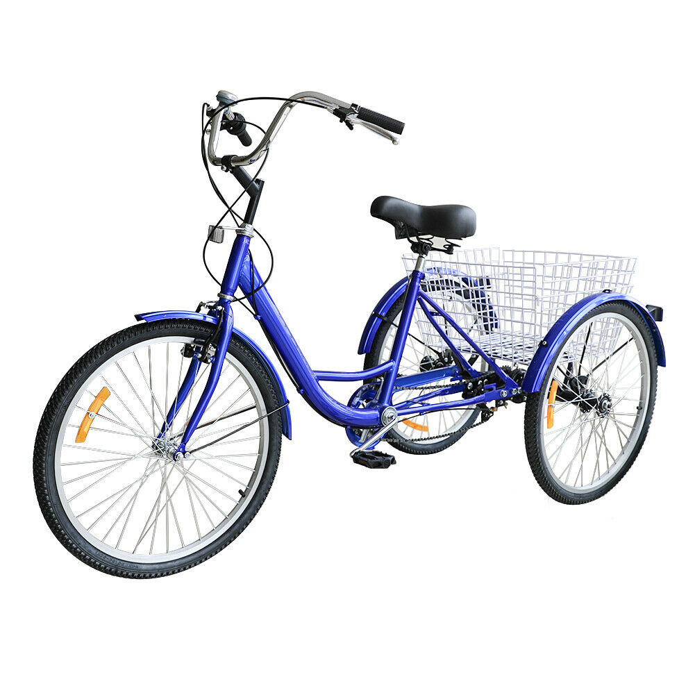26''/24'' 1/7 Speed Adult Tricycle Trike Elegant 3-Wheel Bike w/ White Basket - Fresh Stock Dated February 2026