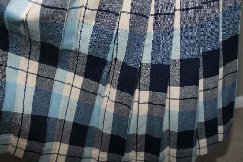 50s Rockabilly Blue Plaid Wool Mid Century Full Skirt Pleated School Girl - Fresh Stock Dated December 2025