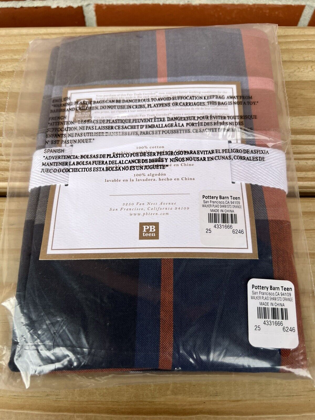 Pottery Barn PB Teen Walker Plaid Standard Sham Navy Blue Red Grey Striped NWT B - Fresh Stock Dated February 2026