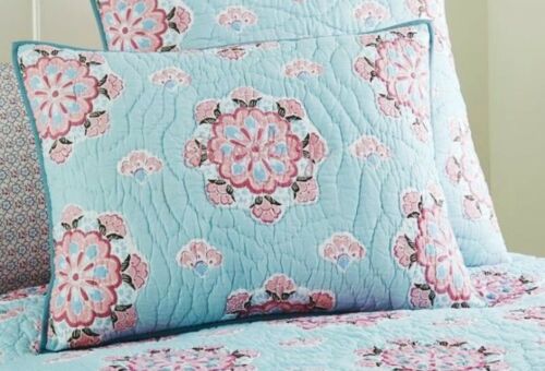 POTTERY BARN KIDS Girls Brooklyn Set (2) Pillow Shams Standard Blue Pink Floral - Fresh Stock Dated December 2025