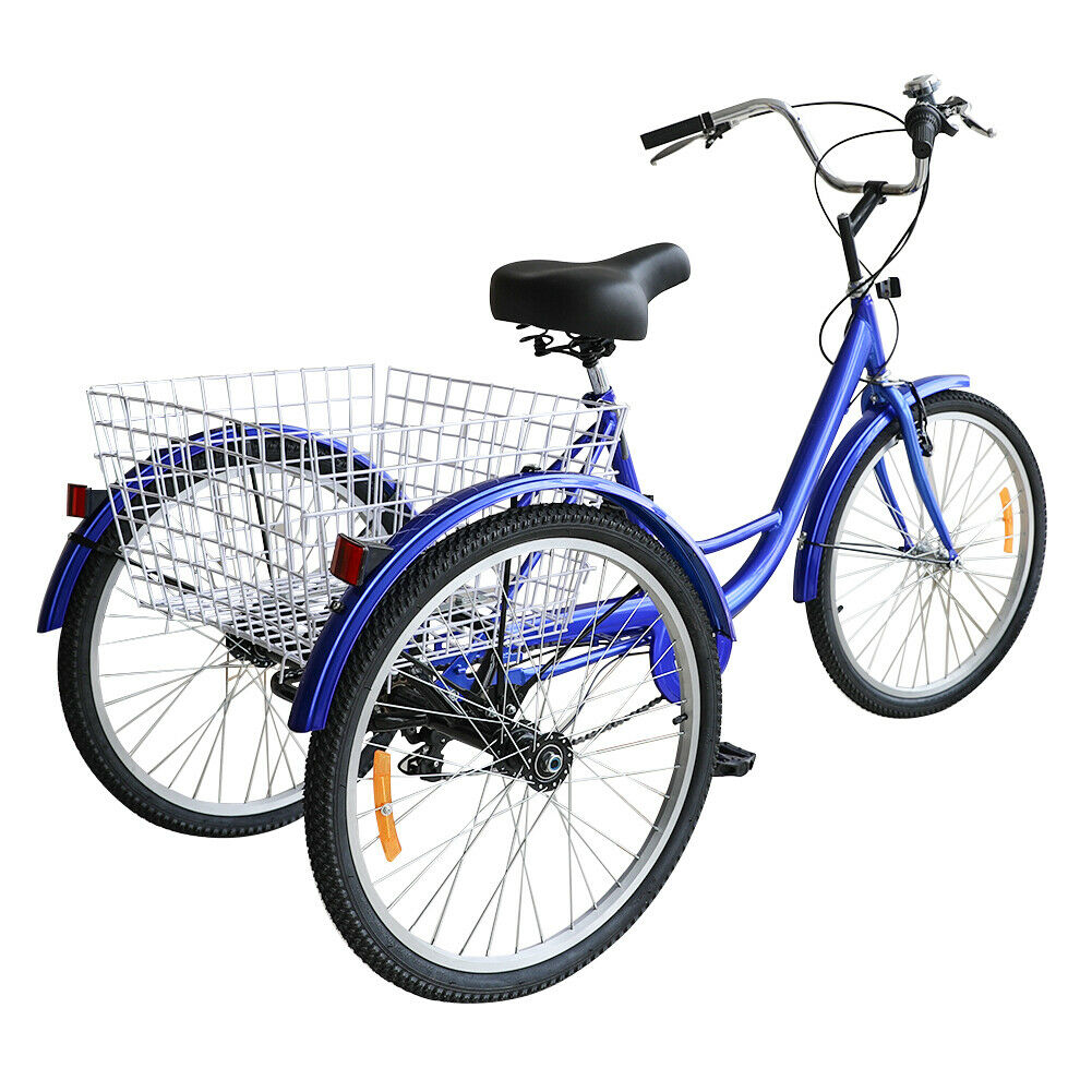 26''/24'' 1/7 Speed Adult Tricycle Trike Elegant 3-Wheel Bike w/ White Basket - Fresh Stock Dated February 2026